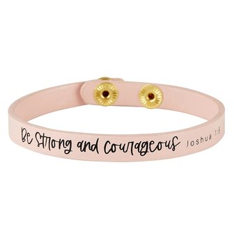 Leren armband met drukknoop Be strong