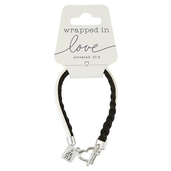 Armband kunstleer I have loved zwart/wit