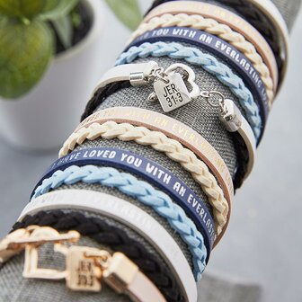 Armband kunstleer I have loved zwart/wit