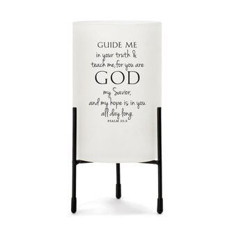 Hurricane style glass candle stand guide me in your truth &amp; teach me