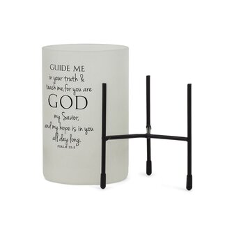 Hurricane style glass candle stand guide me in your truth &amp; teach me