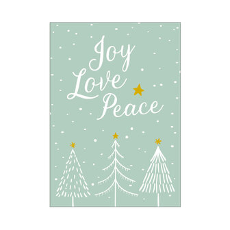 Kerst ansichtkaart Joy Love Peace