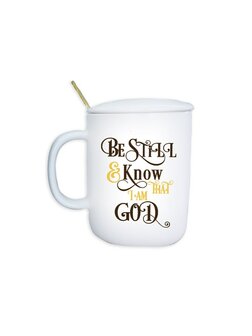 Mug cover and spoon be still and know