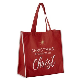 Kerst draagtas rood Christmas begins with Christ