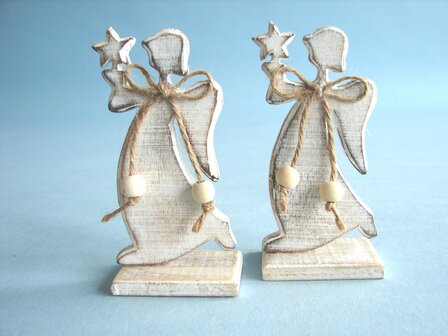 Wood angel with star (set of 2)