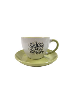 Cup &amp; Saucer set - In everything give thanks - Green 