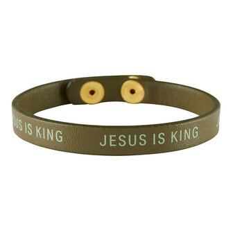 Leren armband met drukknoop Jesus is King