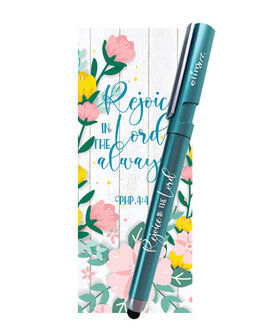 Gel pen met boekenlegger Rejoice in the Lord