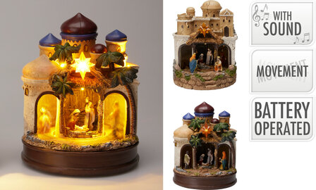 Kerststal met muziek, licht en beweging 22cm