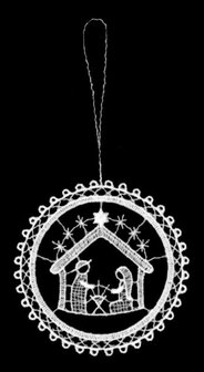 Kantklos ornament rond met kerststal