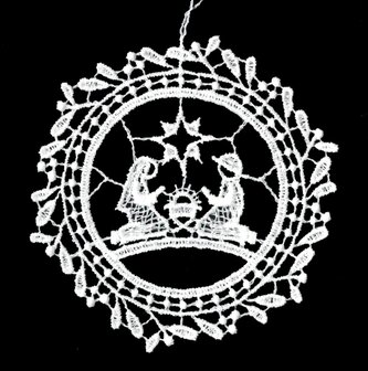 Kantklos ornament maretakkrans kerststal