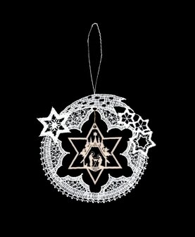 Kantklos ornament met houten ornament kerstster