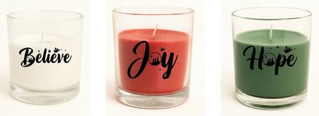 Kaars in glas Believe Joy Hope     