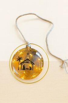 Ovale glazen kerstbal met ledlamp &amp; touw