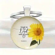  Sleutelhanger metaal/epoxy Trust in the Lord Flower   