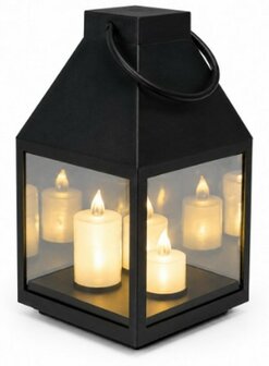 Zwarte lantaarn met 3 led-kaarsen