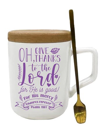 Mug with wooden cover Give thanks
