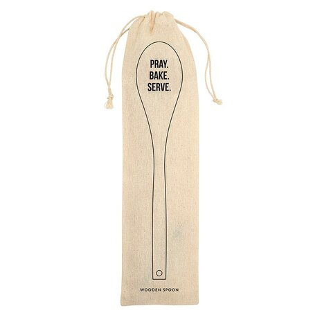 Wooden spoon with cotton bag  Pray Bake Serve