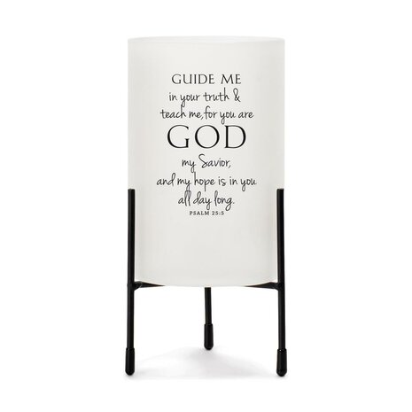Hurricane style glass candle stand guide me in your truth & teach me