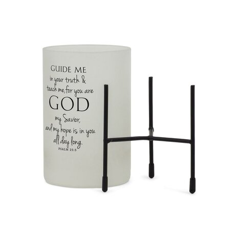 Hurricane style glass candle stand guide me in your truth & teach me