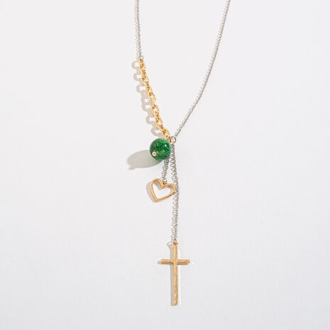 Pendant heart cross/ stone