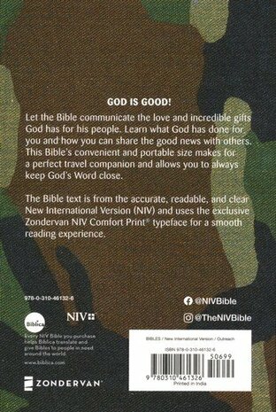 NIV Compact Bible  Green Camouflage Softcover