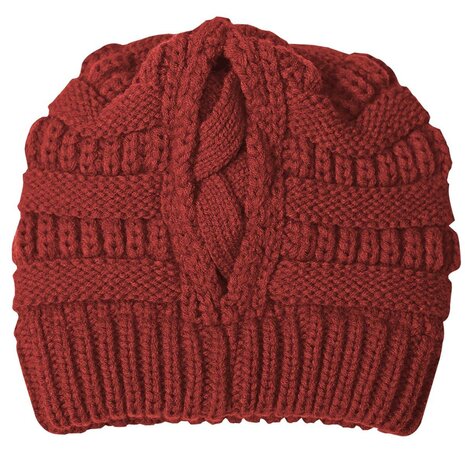 Womens ponytail beanie Loved red