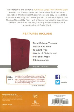 KJV, Value Thinline Bible, Large Print, Imitation Leather, Burgundy, Red Letter Edition