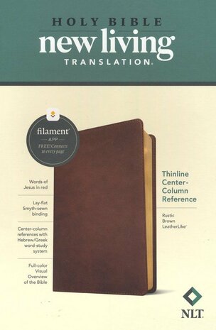 NLT - Thinline Center-Column Reference Bible, Filament-Enabled Edition--soft leather-look, rustic brown