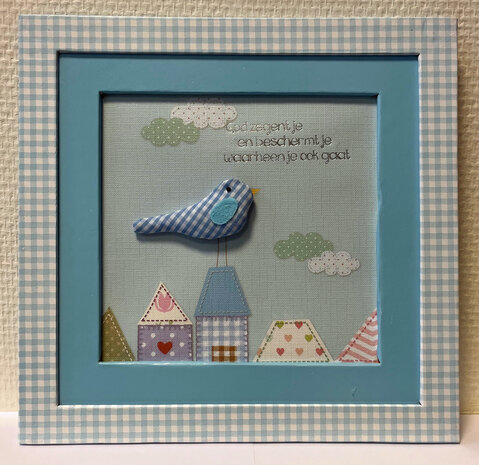 Schilderij baby blauw God zegent je   