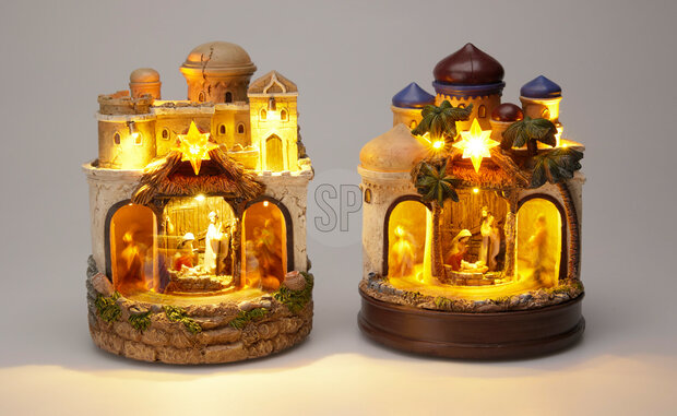 Kerststal met muziek, licht en beweging 22cm