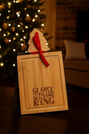 Houten en leistenen bord Glory to the new born King