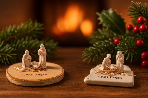 Boomschijf Maria Jozef Jezus Gods zegen