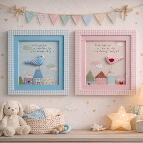 Schilderij baby roze God zegent je   