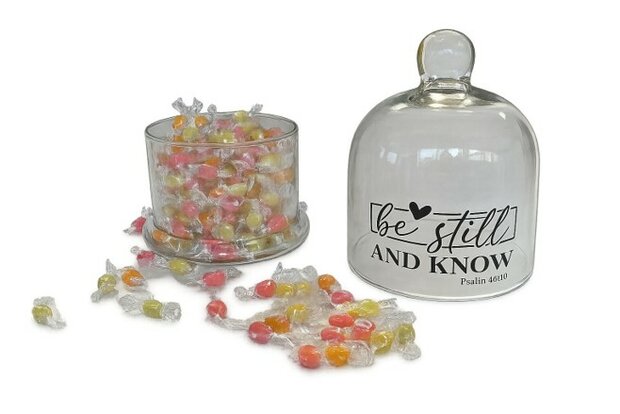 Glazen voorraadpot Be still and know