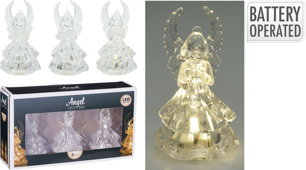 Engeltjes (set van 3) met warm LED-licht