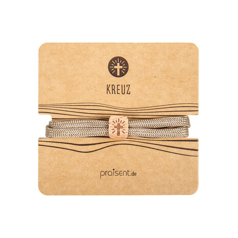 Textielarmband met houtelement met kruis