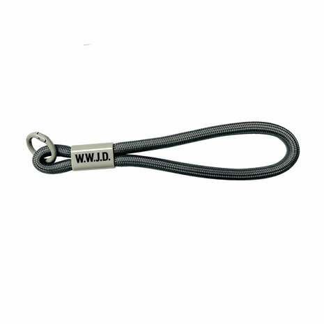 Sleutelhanger W.W.J.D. gevlochten grijs