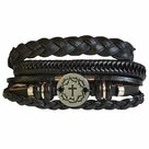 Armband-leer-kroon-kruis-(set-3)