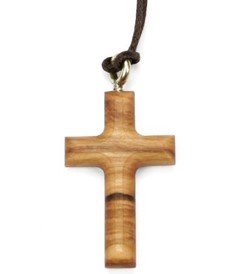 Hanger kruis olijfhout 3,5cm aan koord 38cm
