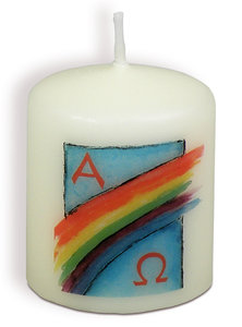 Kaars alpha en omega regenboog 6cm