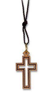 Necklace cross olivewood on cord