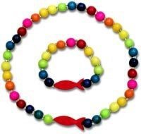 Necklace/Bracelet set wood fish rainbowkleuren