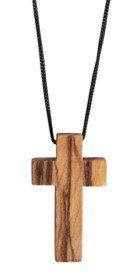 Necklace cord cross olivewood 3.5x2cm