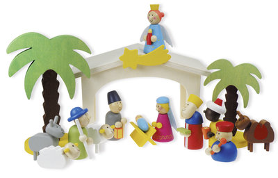 Toy wooden manger set