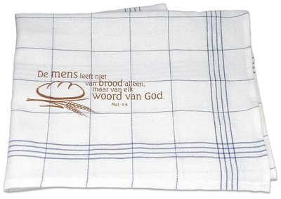 Theedoek blauw de mens leeft niet alleen van