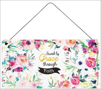 Wallplaque Saved by grace 30x15cm