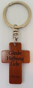 Schlüsselanhänger Kreuz Holz Glaube Hoffnung Liebe