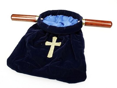 Collecte zak fluweel blauw met kruis
