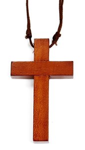 Anhänger Kreuz Holz 4cm auf Lederschnur